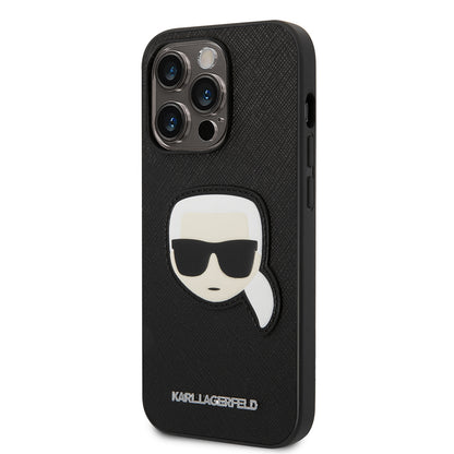 Custodia per Apple iPhone 14 Pro, Karl Lagerfeld, Saffiano Karl's Head, Nera