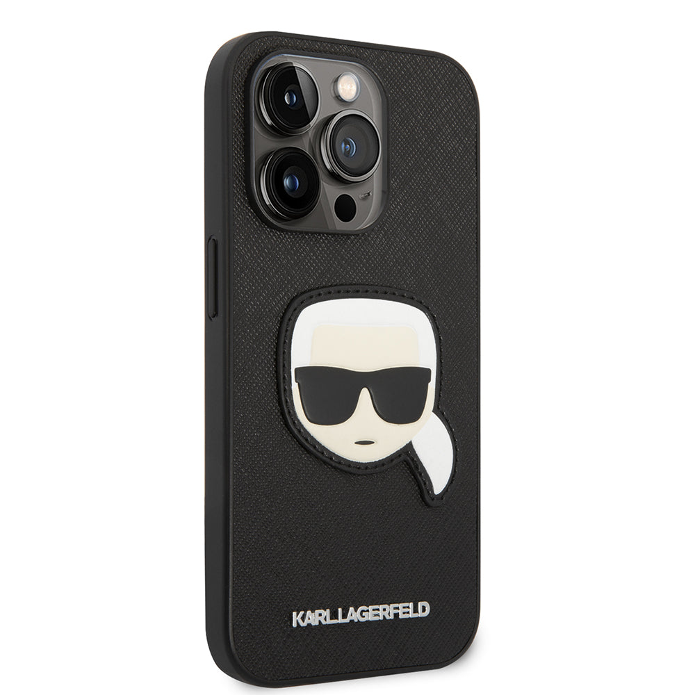 Custodia per Apple iPhone 14 Pro, Karl Lagerfeld, Saffiano Karl's Head, Nera