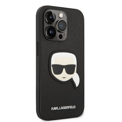 Custodia per Apple iPhone 14 Pro, Karl Lagerfeld, Saffiano Karl's Head, Nera