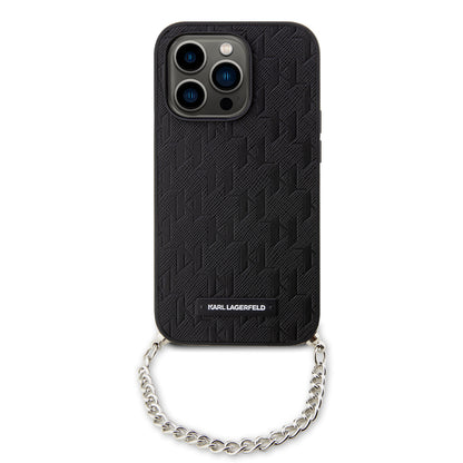 Custodia per Apple iPhone 14 Pro, Karl Lagerfeld, Saffiano Monogram Chain, Nera