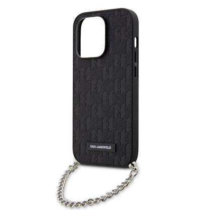 Custodia per Apple iPhone 14 Pro, Karl Lagerfeld, Saffiano Monogram Chain, Nera