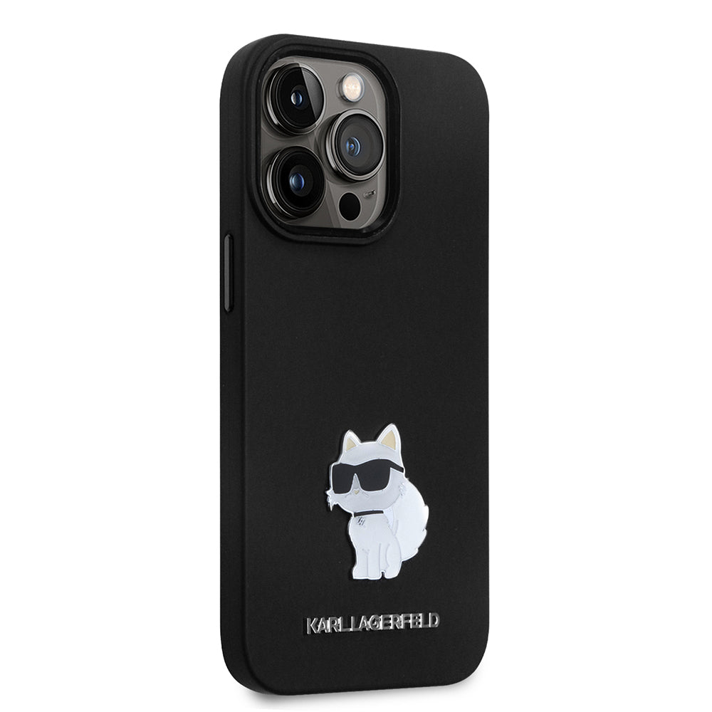 Case for Apple iPhone 14 Pro, Karl Lagerfeld, Silicone Choupette Metal, Black