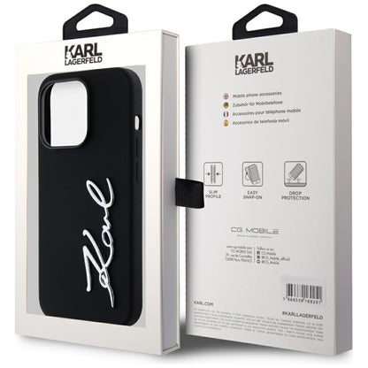 Custodia per Apple iPhone 14 Pro, Karl Lagerfeld, Silicone Karl Script, Nera