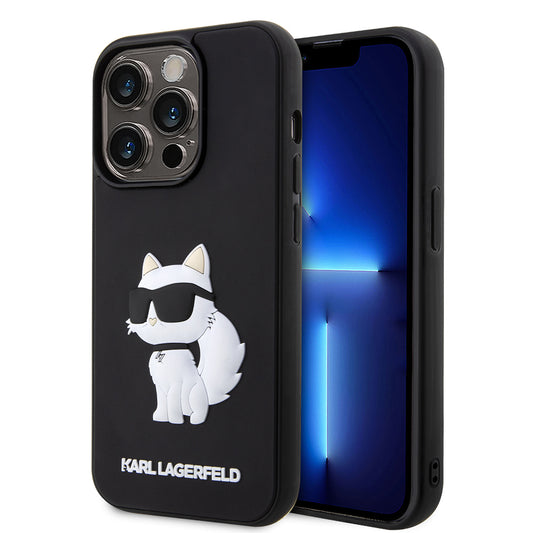 Custodia per Apple iPhone 14 Pro Max, Karl Lagerfeld, 3D Rubber Choupette, Nera