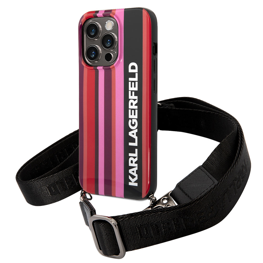 Custodia per Apple iPhone 14 Pro Max, Karl Lagerfeld, Color Stripes with Strap, Rosa