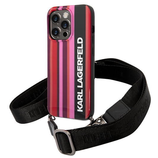 Custodia per Apple iPhone 14 Pro Max, Karl Lagerfeld, Color Stripes with Strap, Rosa