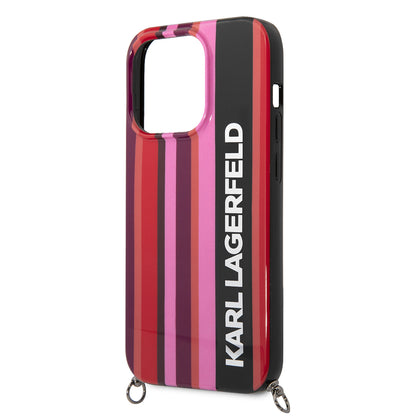 Custodia per Apple iPhone 14 Pro Max, Karl Lagerfeld, Color Stripes with Strap, Rosa