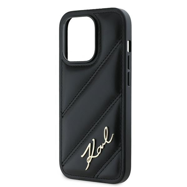Case for Apple iPhone 14 Pro Max, Karl Lagerfeld, Diagonal Quilted Script, Black