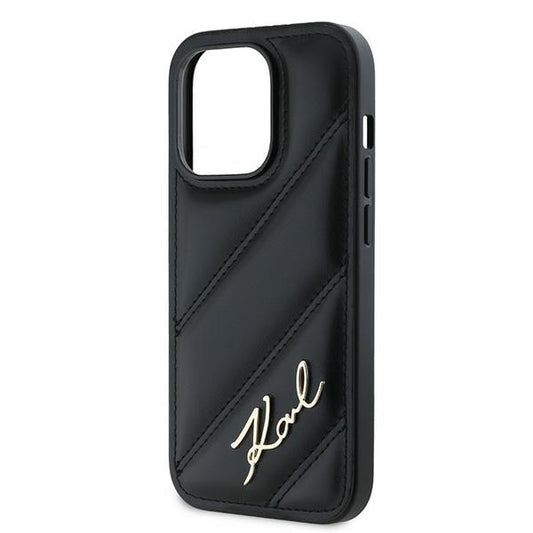 Custodia per Apple iPhone 14 Pro Max, Karl Lagerfeld, Diagonal Quilted Script, Nera