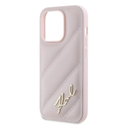 Custodia per Apple iPhone 14 Pro Max, Karl Lagerfeld, Diagonal Quilted Script, Rosa