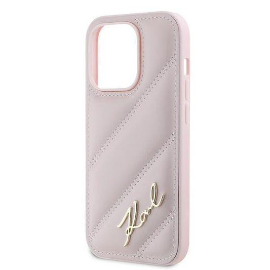 Custodia per Apple iPhone 14 Pro Max, Karl Lagerfeld, Diagonal Quilted Script, Rosa