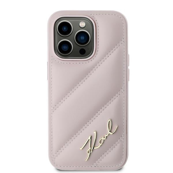 Custodia per Apple iPhone 14 Pro Max, Karl Lagerfeld, Diagonal Quilted Script, Rosa