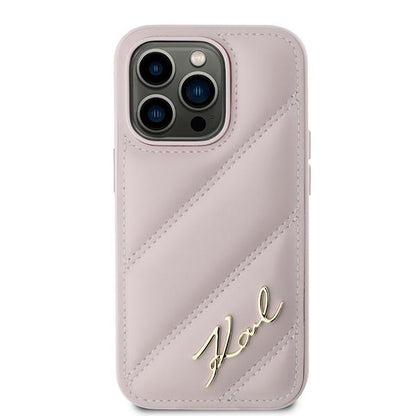 Custodia per Apple iPhone 14 Pro Max, Karl Lagerfeld, Diagonal Quilted Script, Rosa