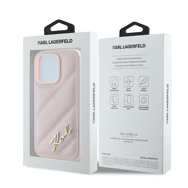 Custodia per Apple iPhone 14 Pro Max, Karl Lagerfeld, Diagonal Quilted Script, Rosa