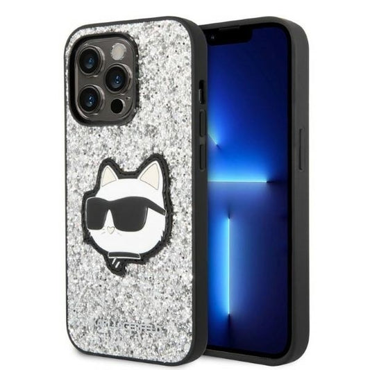 Custodia per Apple iPhone 14 Pro Max, Karl Lagerfeld, Glitter Choupette Patch, Argento