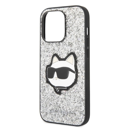 Custodia per Apple iPhone 14 Pro Max, Karl Lagerfeld, Glitter Choupette Patch, Argento