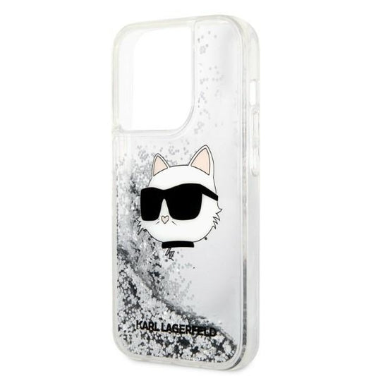 Custodia per Apple iPhone 14 Pro Max, Karl Lagerfeld, Glitter Choupette's Head, Argento