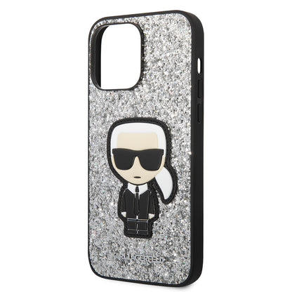 Custodia per Apple iPhone 14 Pro Max, Karl Lagerfeld, Glitter Flakes Ikonik Karl, Argento