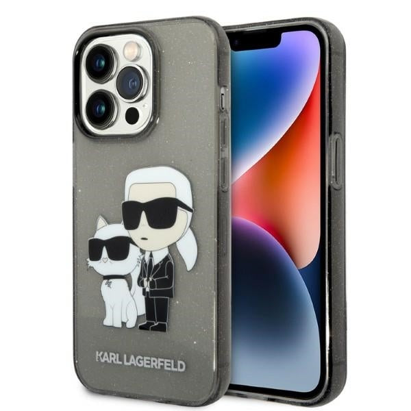 Custodia per Apple iPhone 14 Pro Max, Karl Lagerfeld, Glitter Karl & Choupette, Nera