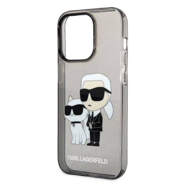 Custodia per Apple iPhone 14 Pro Max, Karl Lagerfeld, Glitter Karl & Choupette, Nera