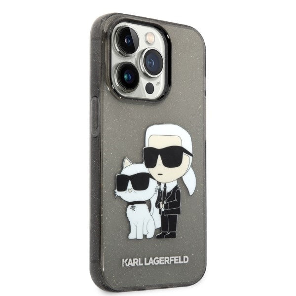 Custodia per Apple iPhone 14 Pro Max, Karl Lagerfeld, Glitter Karl & Choupette, Nera
