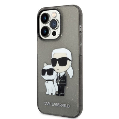 Custodia per Apple iPhone 14 Pro Max, Karl Lagerfeld, Glitter Karl & Choupette, Nera