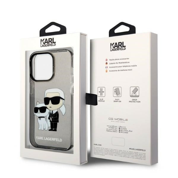 Custodia per Apple iPhone 14 Pro Max, Karl Lagerfeld, Glitter Karl & Choupette, Nera