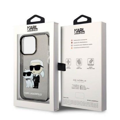 Custodia per Apple iPhone 14 Pro Max, Karl Lagerfeld, Glitter Karl & Choupette, Nera
