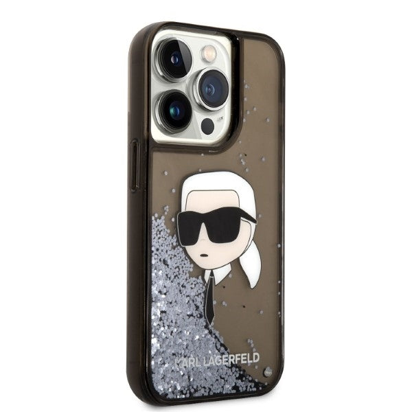 Custodia per Apple iPhone 14 Pro Max, Karl Lagerfeld, Glitter Karl's Head, Nera