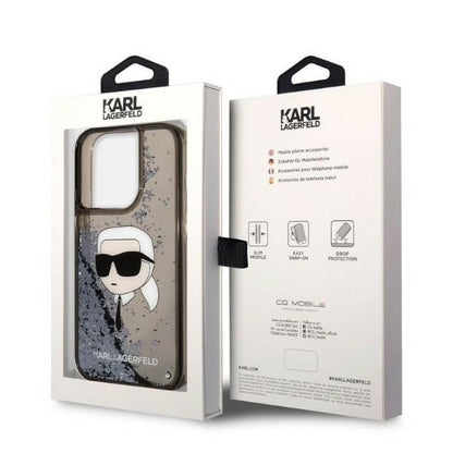 Custodia per Apple iPhone 14 Pro Max, Karl Lagerfeld, Glitter Karl's Head, Nera