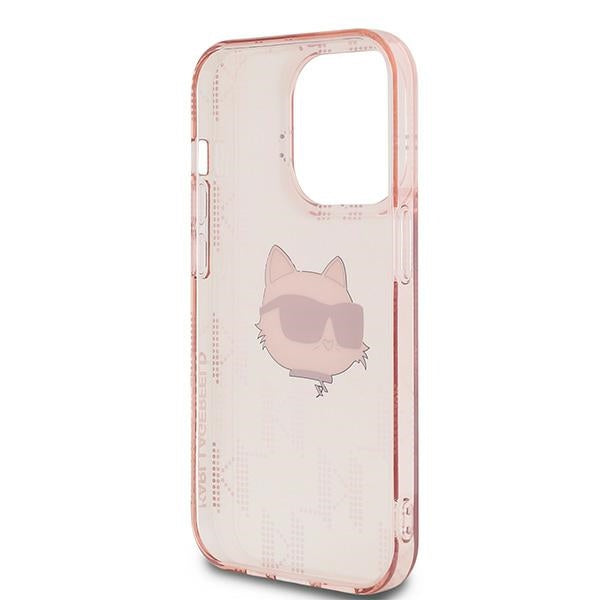 Custodia per Apple iPhone 14 Pro Max, Karl Lagerfeld, IML Luxury Monogram Choupette's Head, Rosa
