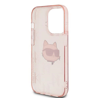 Custodia per Apple iPhone 14 Pro Max, Karl Lagerfeld, IML Luxury Monogram Choupette's Head, Rosa