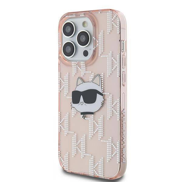 Custodia per Apple iPhone 14 Pro Max, Karl Lagerfeld, IML Luxury Monogram Choupette's Head, Rosa