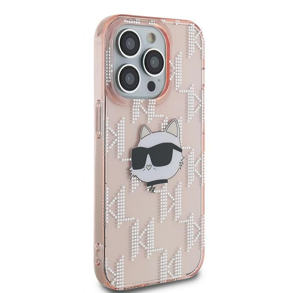 Custodia per Apple iPhone 14 Pro Max, Karl Lagerfeld, IML Luxury Monogram Choupette's Head, Rosa