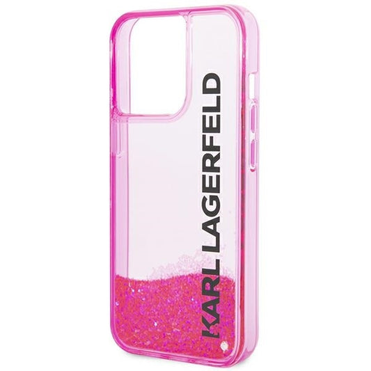 Case for Apple iPhone 14 Pro Max, Karl Lagerfeld, Liquid Glitter KL Logo, Pink