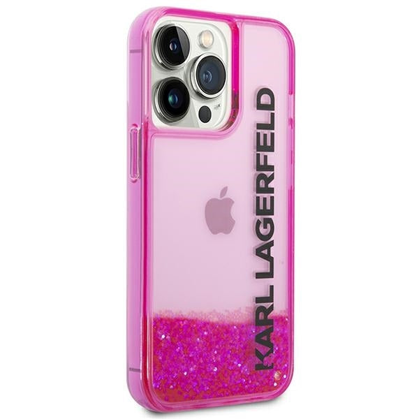 Custodia per Apple iPhone 14 Pro Max, Karl Lagerfeld, Liquid Glitter KL Logo, Rosa