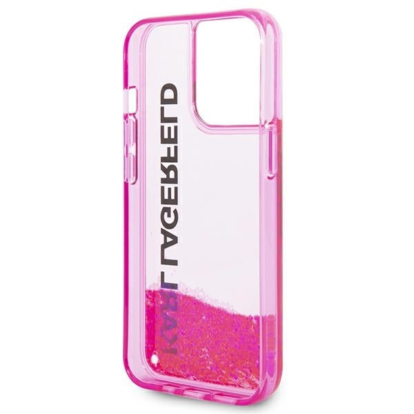 Custodia per Apple iPhone 14 Pro Max, Karl Lagerfeld, Liquid Glitter KL Logo, Rosa