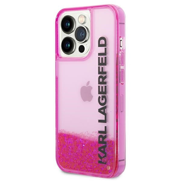 Custodia per Apple iPhone 14 Pro Max, Karl Lagerfeld, Liquid Glitter KL Logo, Rosa