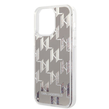 Custodia per Apple iPhone 14 Pro Max, Karl Lagerfeld, Liquid Glitter Monogram, Argento