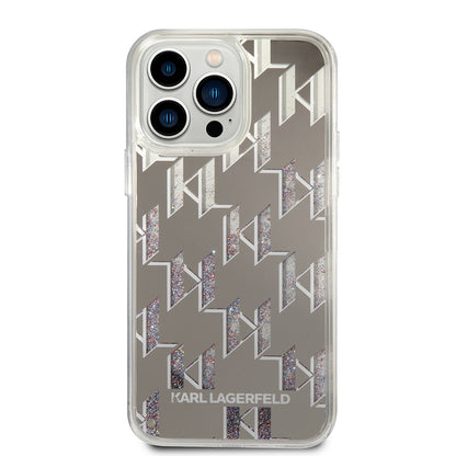 Custodia per Apple iPhone 14 Pro Max, Karl Lagerfeld, Liquid Glitter Monogram, Argento