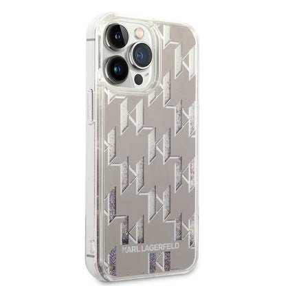 Custodia per Apple iPhone 14 Pro Max, Karl Lagerfeld, Liquid Glitter Monogram, Argento