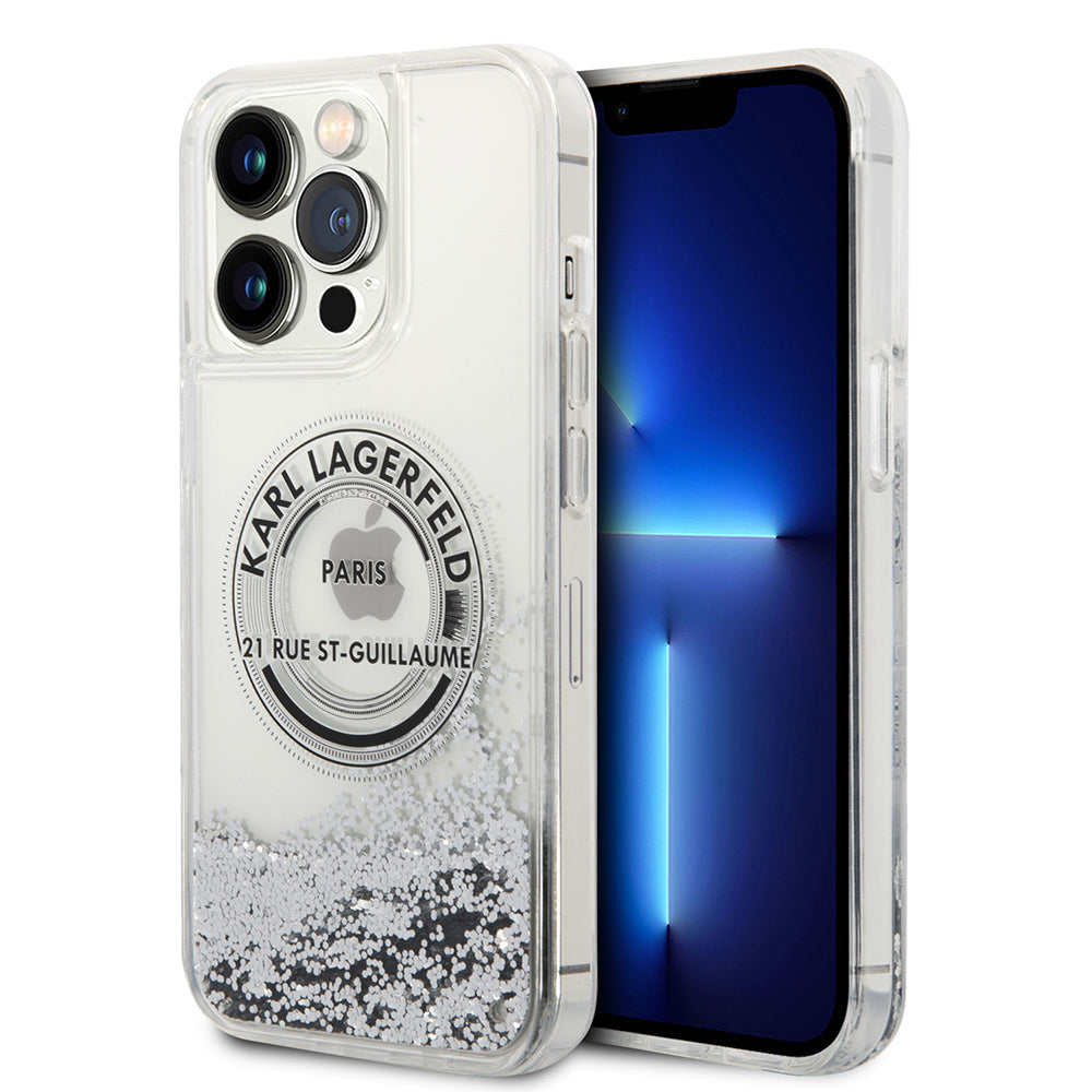 Custodia per Apple iPhone 14 Pro Max, Karl Lagerfeld, Liquid Glitter RSG, Argento