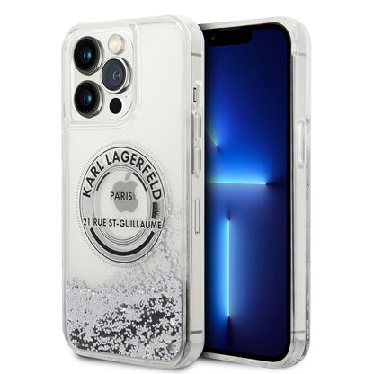 Custodia per Apple iPhone 14 Pro Max, Karl Lagerfeld, Liquid Glitter RSG, Argento