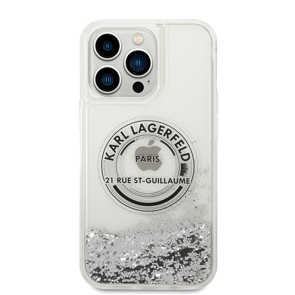 Custodia per Apple iPhone 14 Pro Max, Karl Lagerfeld, Liquid Glitter RSG, Argento