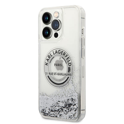 Custodia per Apple iPhone 14 Pro Max, Karl Lagerfeld, Liquid Glitter RSG, Argento