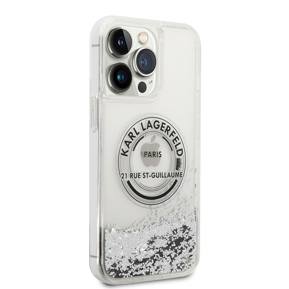 Custodia per Apple iPhone 14 Pro Max, Karl Lagerfeld, Liquid Glitter RSG, Argento