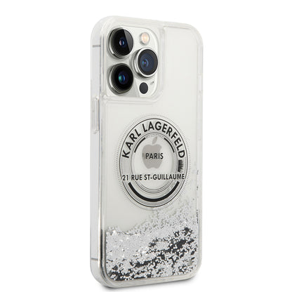 Custodia per Apple iPhone 14 Pro Max, Karl Lagerfeld, Liquid Glitter RSG, Argento