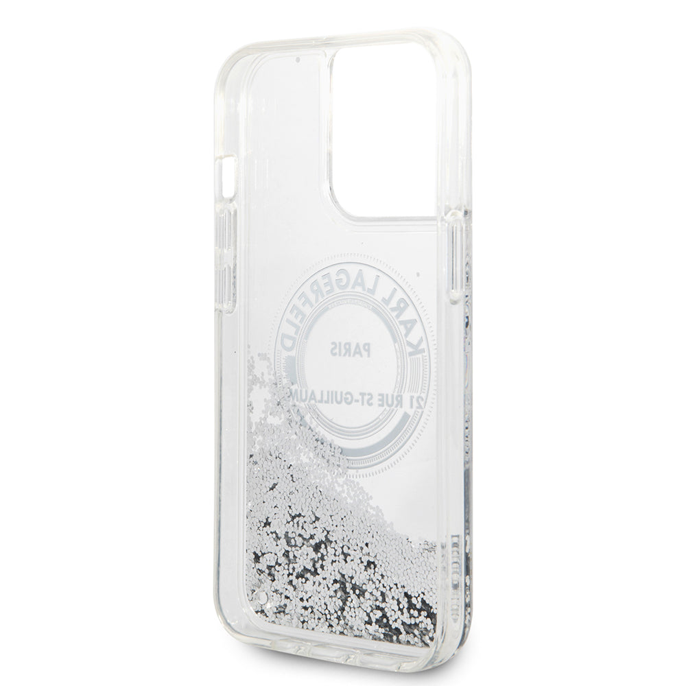 Custodia per Apple iPhone 14 Pro Max, Karl Lagerfeld, Liquid Glitter RSG, Argento