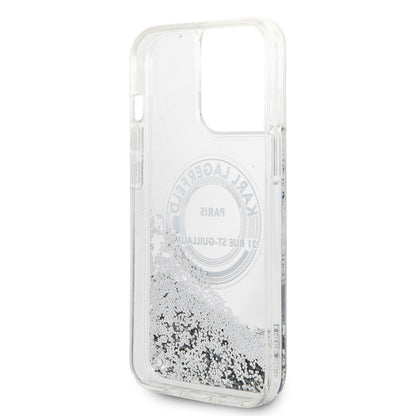 Custodia per Apple iPhone 14 Pro Max, Karl Lagerfeld, Liquid Glitter RSG, Argento