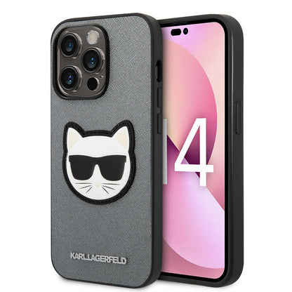 Custodia per Apple iPhone 14 Pro Max, Karl Lagerfeld, Saffiano Choupette's Head, Argento